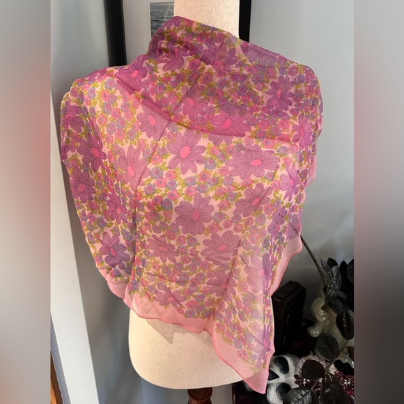 1960’s VINTAGE SCARF!! purple hippie flower motif - Picture 2 of 14